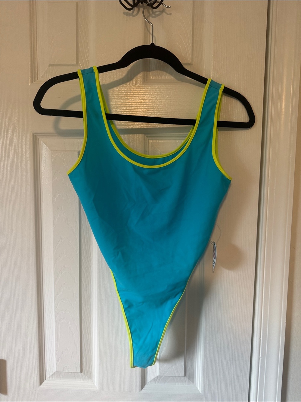 Teal High-Cut One-Piece Swimsuit with Neon Trim
